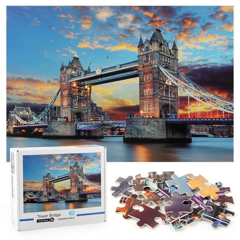 1000-Piece Puzzle Toy For Adults, Tower Bridge Landscape Painting Jigsaw Puzzle - Sophie Gift Shop