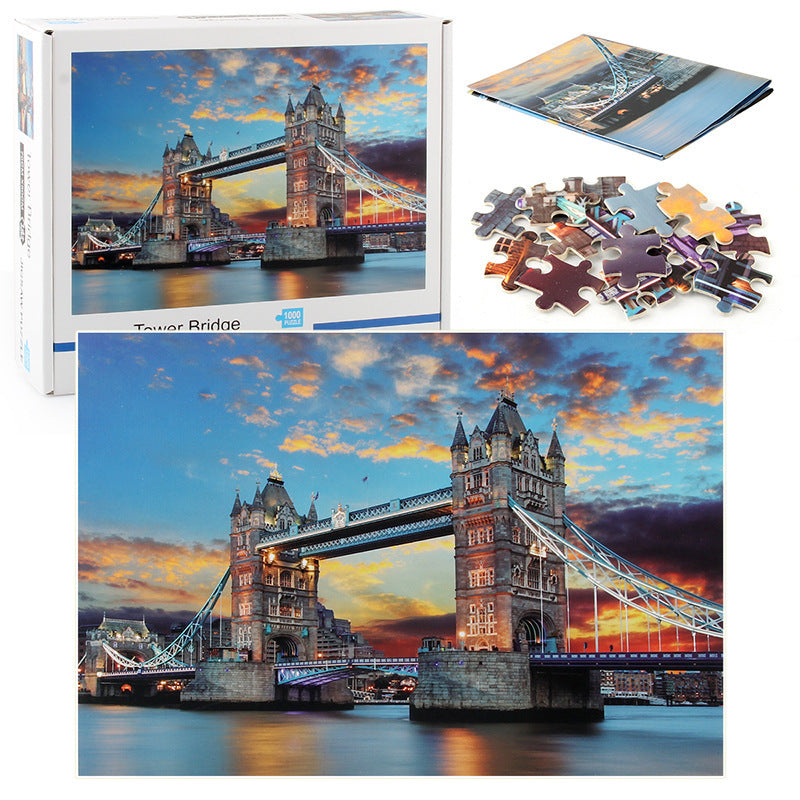 1000-Piece Puzzle Toy For Adults, Tower Bridge Landscape Painting Jigsaw Puzzle - Sophie Gift Shop